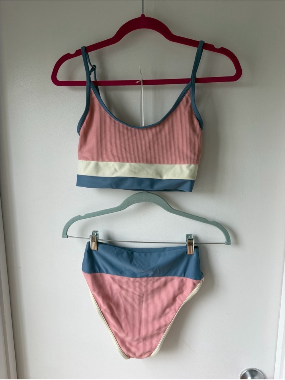 Bikini Set: Beach Riot Pink, Blue & White Ribbed Colorblock - Picture 5 of 8